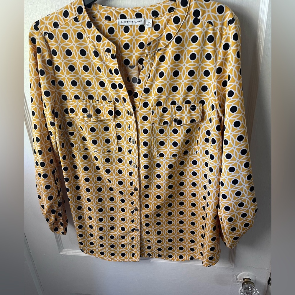 Notation, size MediumYellow and Black Patterned Women's Top, good condition